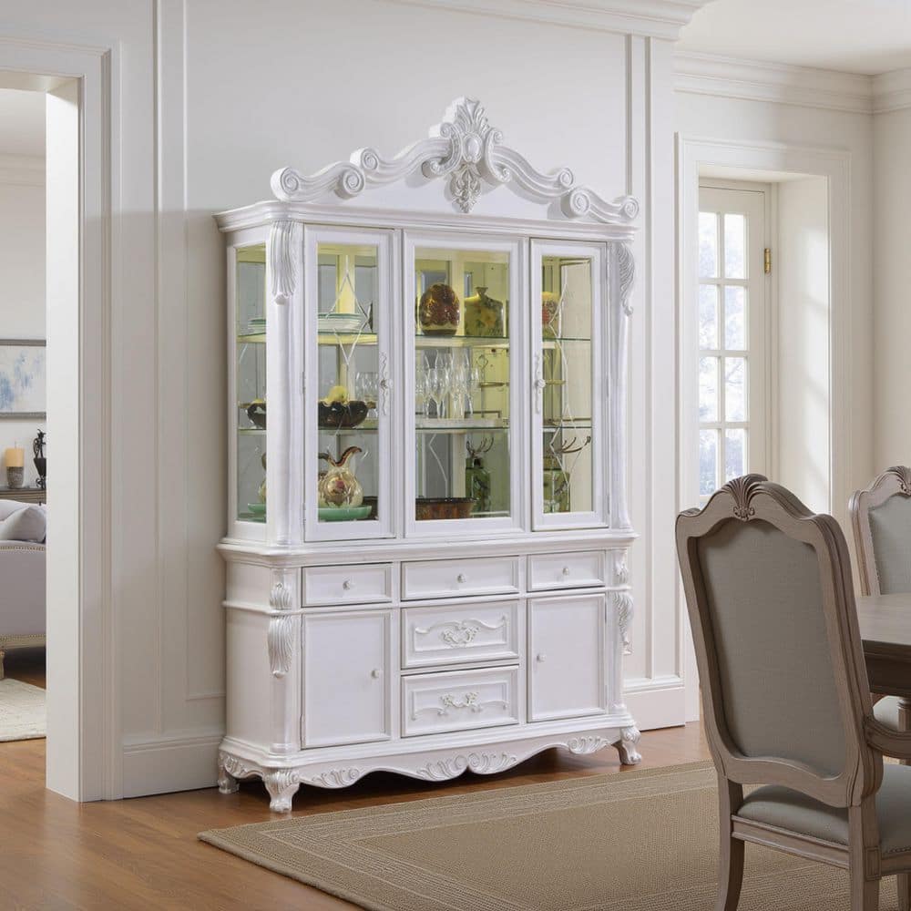 Benjara Zenie White Solid Wood 61.5 in. Classic Carved Detail