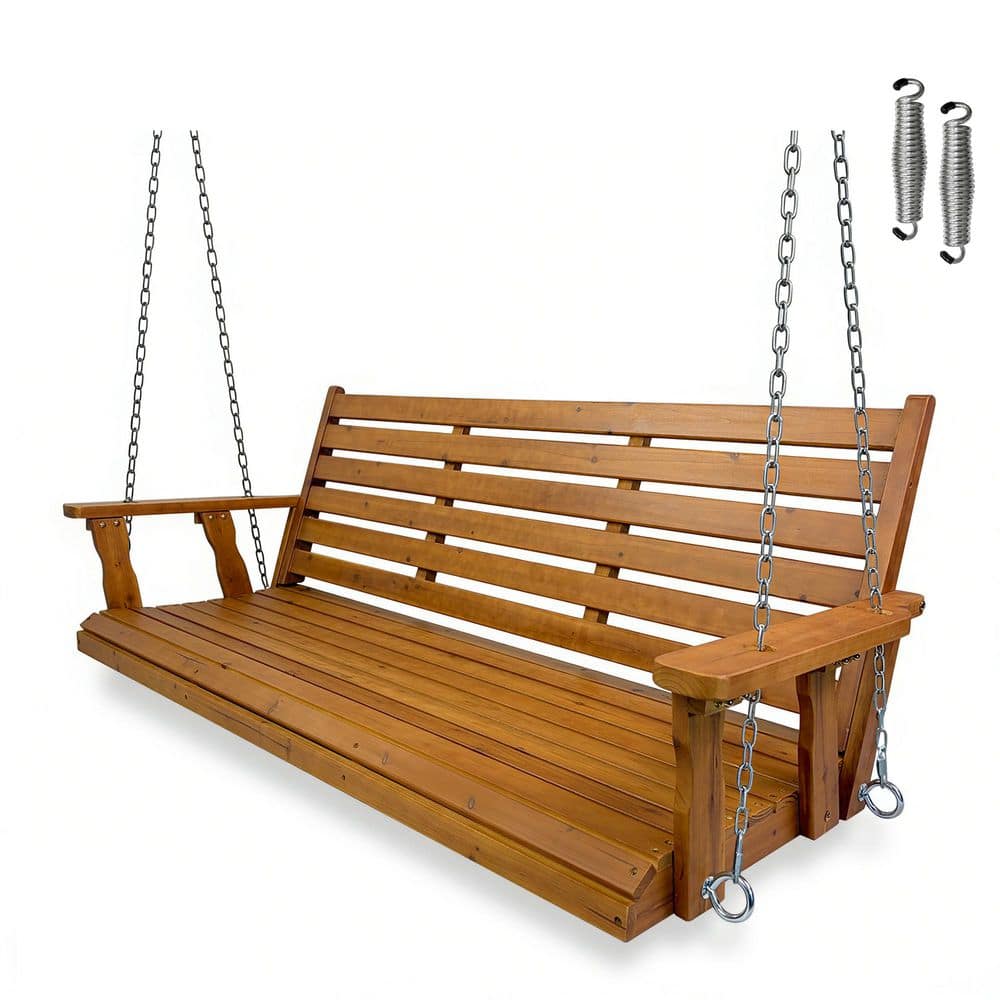 3-Person Wood Porch Swing with Ergonomic Seat and Hanging Chains, Heavy Duty 880 lb. for Patio, Garden, Yard, Brown price history on PriceWatchPro