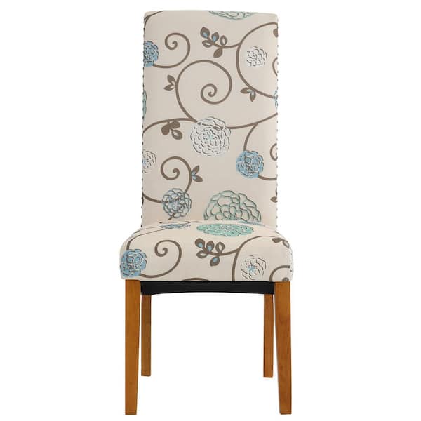 URTR Modern Patterned Beige Linen Upholstered Dining Chairs Armless Chair with Nail Head Trim for Living Room (Set of 2)