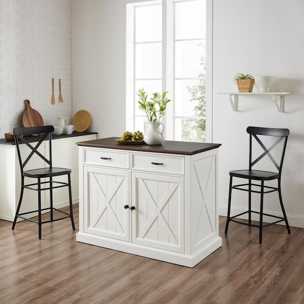 CROSLEY FURNITURE Clifton White Kitchen Island with Camille Stools