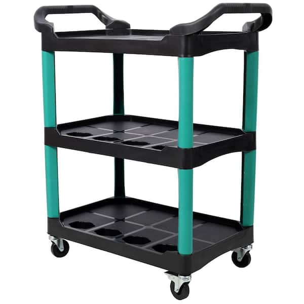 Plastic 3 Tier Rolling Green&Black Auto Detail Cart Serving Cart