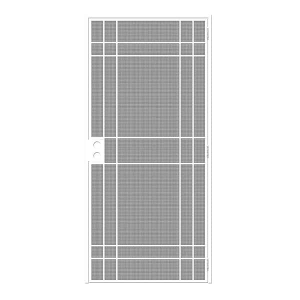 Unique Home Designs Muralla 36 in. x 80 in. Universal/Reversible White Outswing Steel Security Door with Expanded Metal Screen