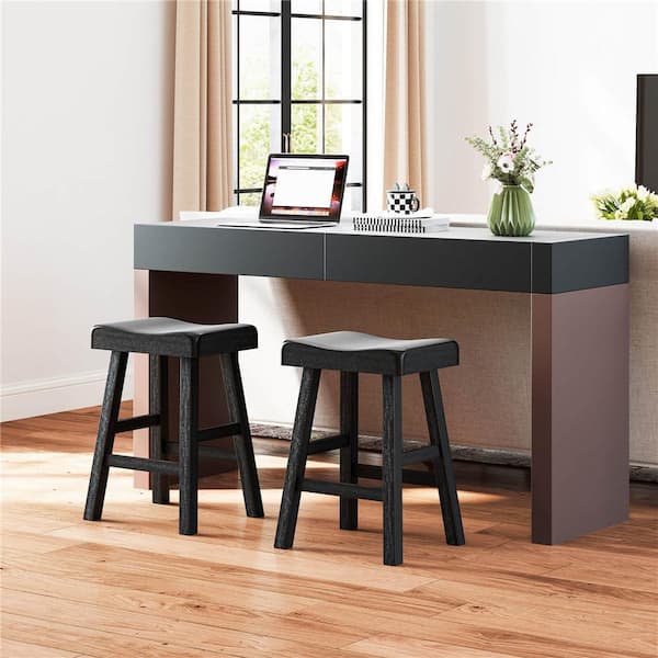 24 in. Black Backless Wood Bar Stool Counter Stool with Wood Seat (Set of 2)
