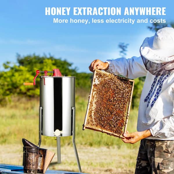Manual Honey Extractor, 2/4-Frame Stainless Steel Spinner, Beekeeping Honeycomb Drum with Adjustable Stand and Lid