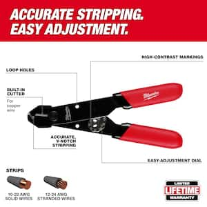 12-24 AWG Adjustable Compact Wire Stripper / Cutter with Dipped Grip