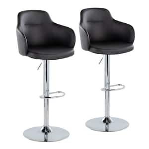 Boyne 45 in. Black Faux Leather and Chrome Metal Adjustable Bar Stool with Oval Footrest (Set of 2)