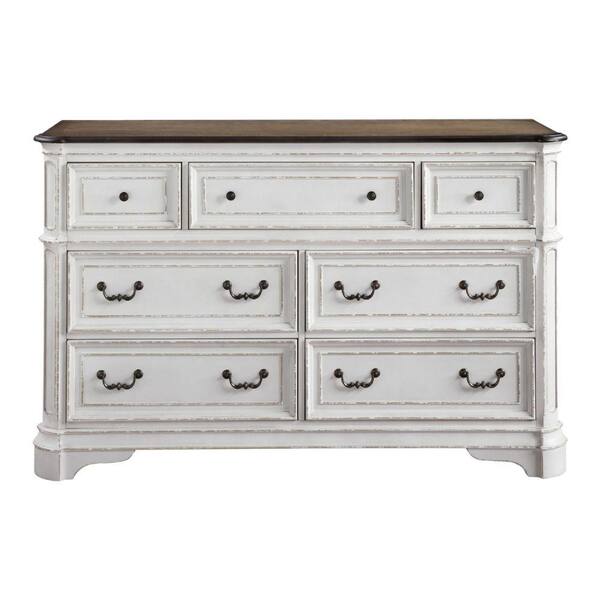 Benjara 19 in. White and Brown 7-Drawer Wooden Dresser Without Mirror