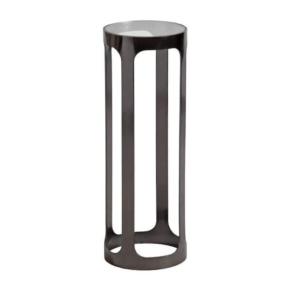 Kate and Laurel Dahl 8 in. Pewter Round Glass End Table