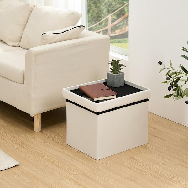 Lusimo 16 in. W Beige Velvet Storage Ottoman with Storage Space