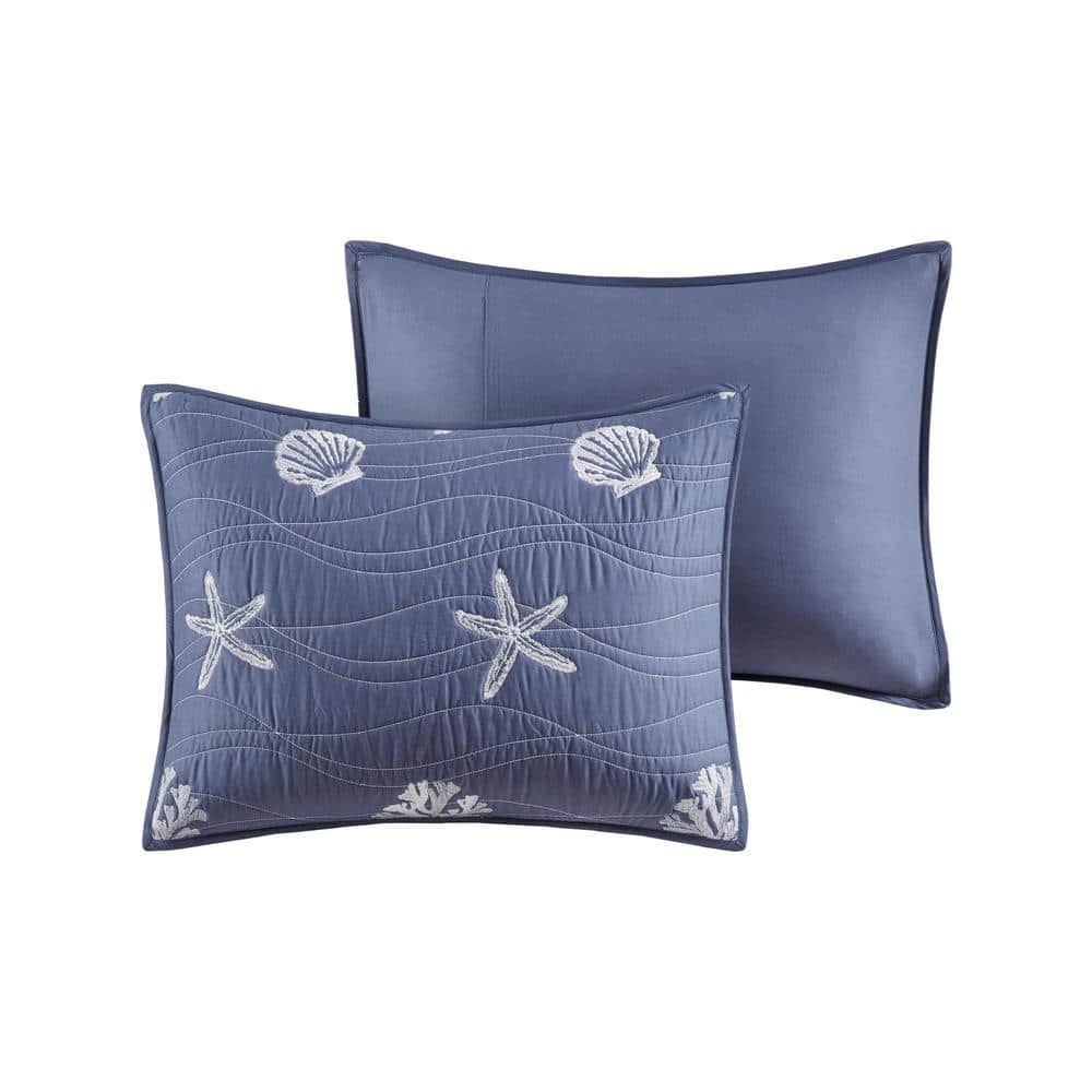 Navy Cotton Coastal Reversible Full Quilt Set