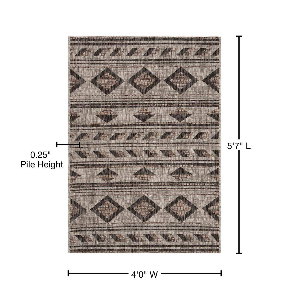 Grey/Black Rectangular Synthetic Flat Woven Area Rug