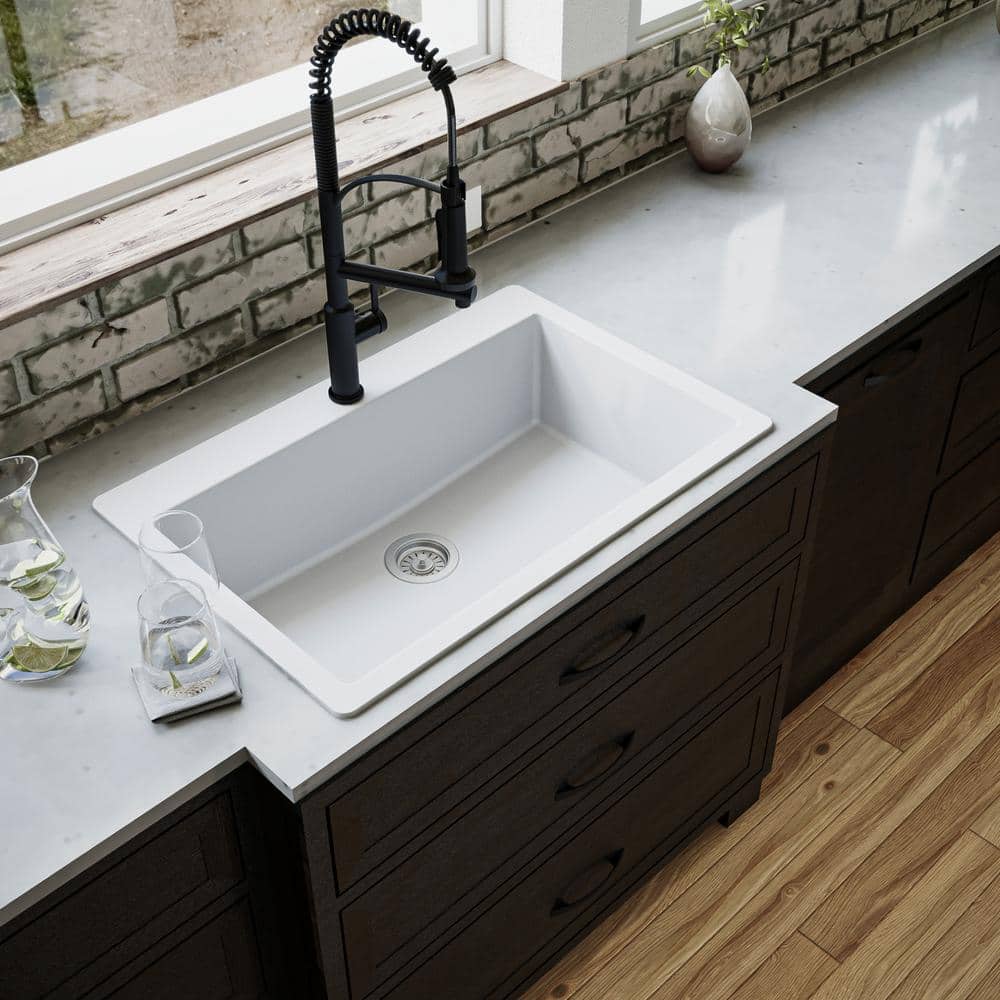 White Quartz 33'' Single Bowl Drop-In Kitchen Sink