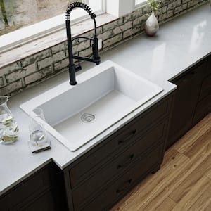 QT-812 Quartz 33 in. Large Single Bowl Drop-In Kitchen Sink in White