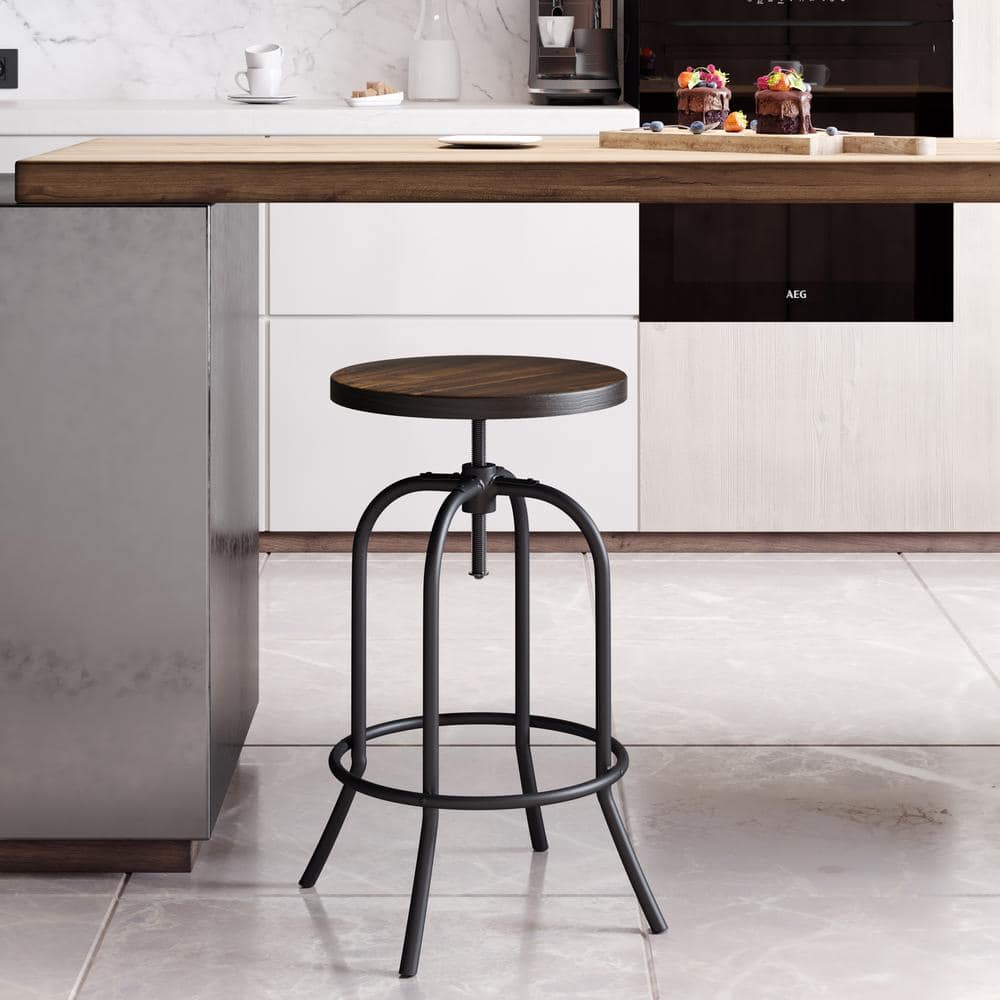 Lavish Home 34.25 in. Adjustable Modern Backless Metal Swivel Bar Stool