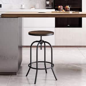 34.25 in. Adjustable Modern Backless Metal Swivel Bar Stool with Wooden Seat