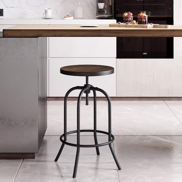 Lavish Home 34.25 in. Adjustable Modern Backless Metal Swivel Bar Stool with Wooden Seat