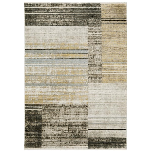 AVERLEY HOME Brooker Beige/Charcoal 10 ft. x 13 ft. Distressed Geometric Stripe Recycled PET Yarn Indoor Area Rug