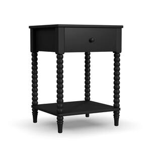 Spindle Matte Black Nightstand with Drawer