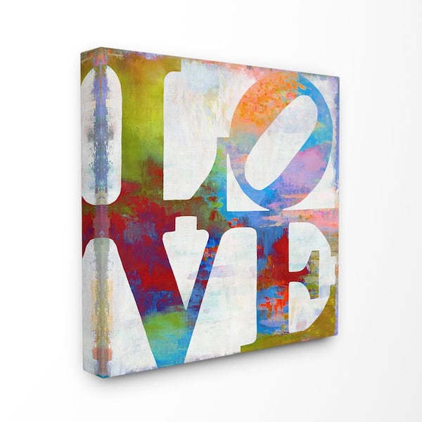 Stupell Industries 17 in. x 17 in. "Love Painted Textured Rainbow Background Typography"by Artist Jamie MacDowell Canvas Wall Art
