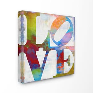 30 in. x 30 in. ''Love Painted Textured Rainbow Background Typography''by Artist Jamie MacDowell Canvas Wall Art