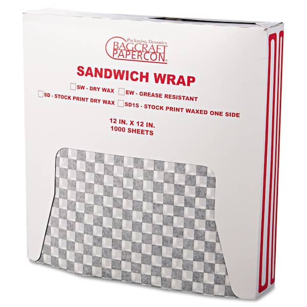 Bagcraft Grease-Resistant Paper Wraps and Liners, 12 x 12, Black Check (5000-Pack)
