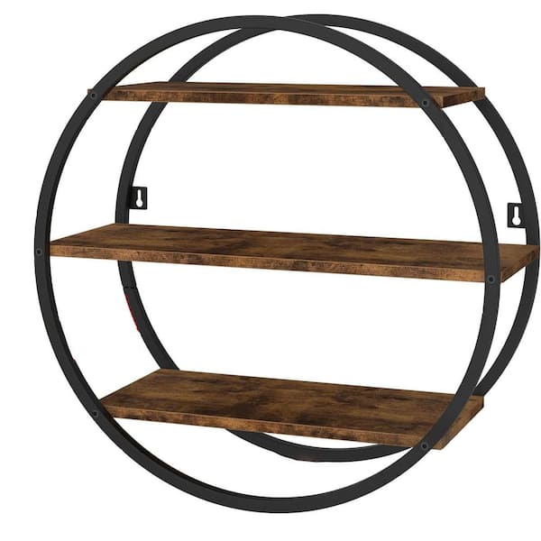 19.88 in. W x 6.69 in. D Brown Geometric Circle 3 Tier Decorative Wall Shelf