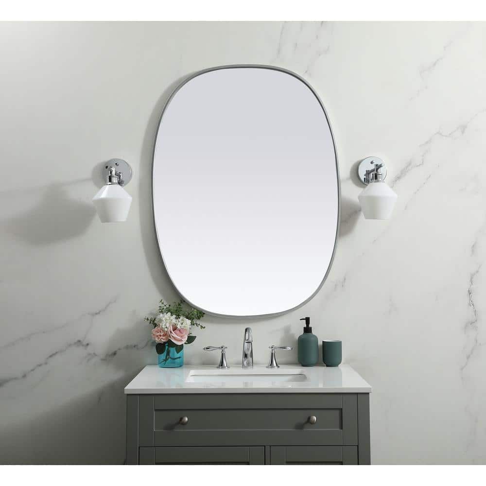 Silver Metal Framed Oval Full Length Vanity Mirror