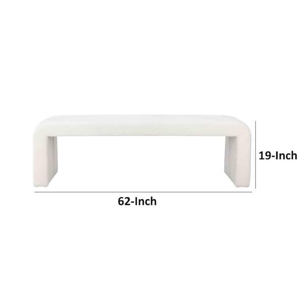 Benjara 62 in. White Backless Bedroom Bench with Padded Cushioned Seat and Wide Panel Legs