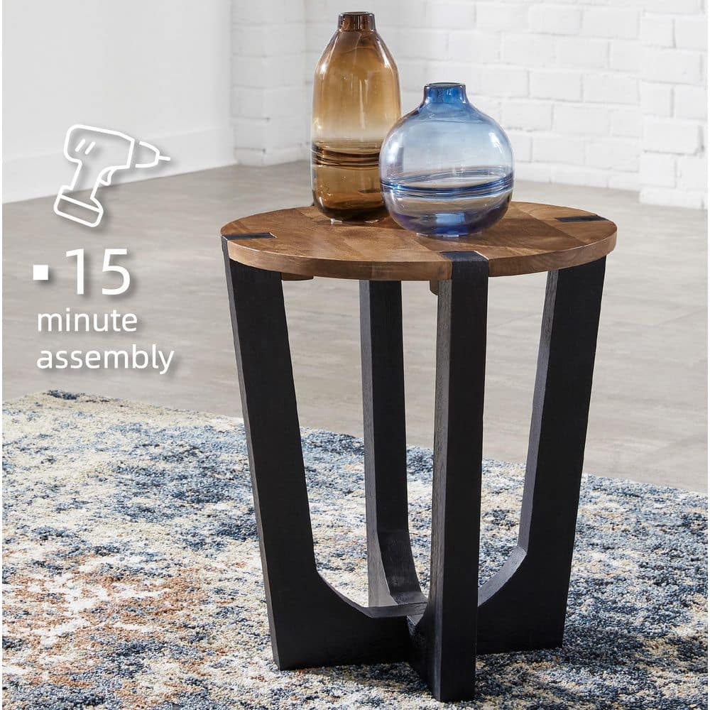 Hanneforth 22.25 in. Brown/Black Round Wood End Table - thumbnail 5