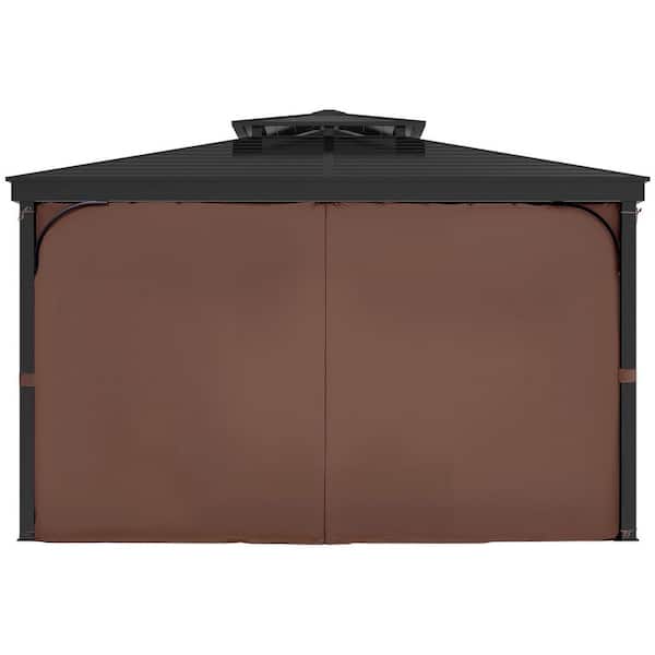 Outdoor Waterproof Gazebo Curtains, 12 ft. x 10 ft., 4-Panel Privacy Sidewalls with Zippers, 7 ft. Tall，Coffee Color