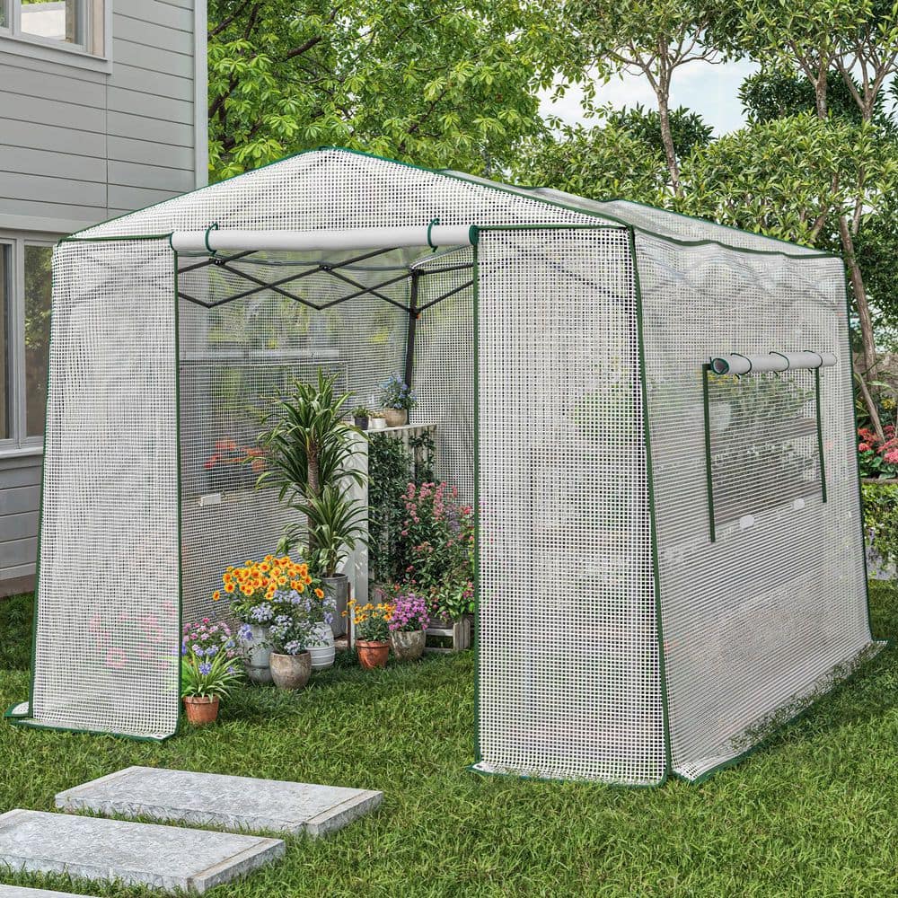 Gardenbee 8 ft. x 11 ft. Pop-up Walk-In Greenhouse with Roll-up