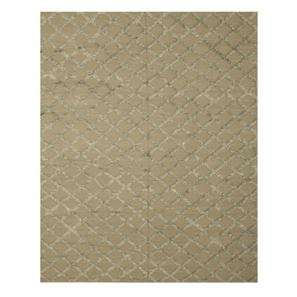 EORC Cream Handwoven Wool & Viscose Transitional Marrakesh Trellis Rug, 9 ft. x 12 ft. Area Rug