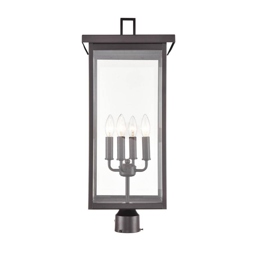 Powder Coat Bronze Outdoor Post Lantern with Clear Glass Panels