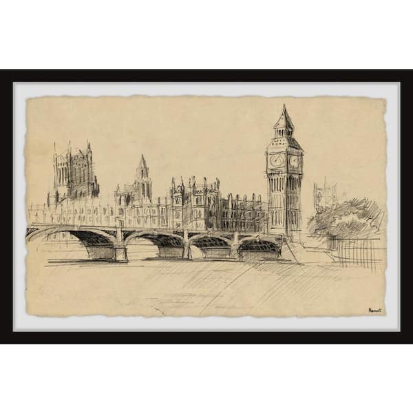 Unbranded "Big Ben Sketch" by Marmont Hill Framed Architecture Art Print 16 in. x 24 in.