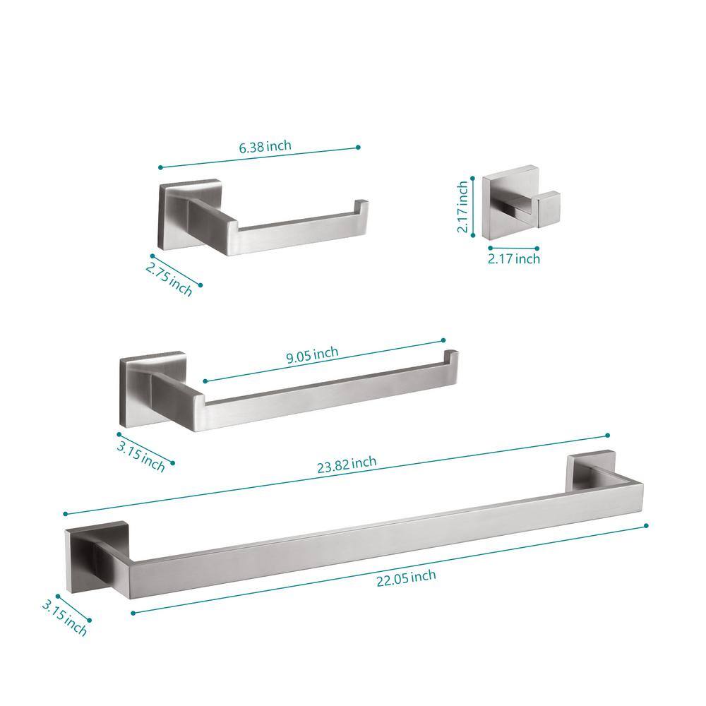 Brushed Nickel 4-Piece Bathroom Hardware Set with Towel Bar