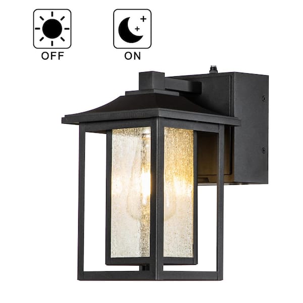 ALOA DECOR Light Matte Black Dusk to Dawn Sensor Outdoor Lantern Sconces with Seeded Glass and Built-in GFCI Outlets H7087W06A The Home Depot