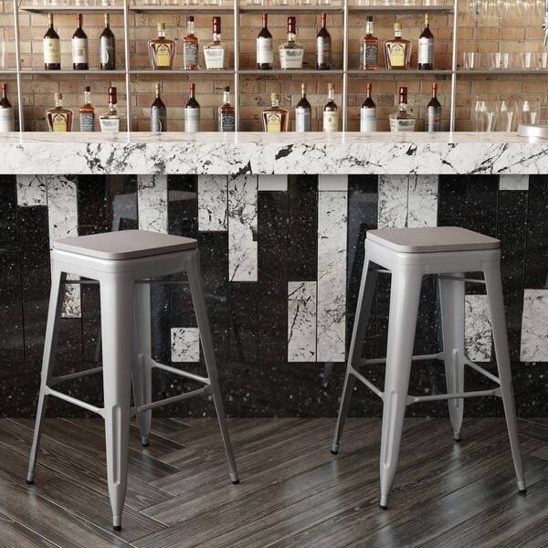 Carnegy Avenue 31 in. Silver/Gray Backless Metal Bar Stool with