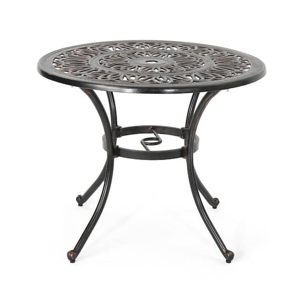 Noble House Tucson Shiny Copper Round Cast Aluminum Outdoor Patio Dining Table