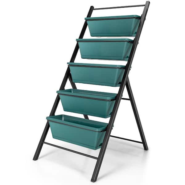 ANGELES HOME 22.5 in. Green 5-tier Plastic Vertical Garden Planter Box Elevated Raised Bed with 5 Container