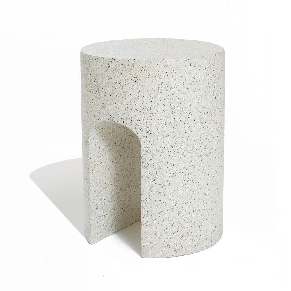 Ivory White Cement U-Shaped Outdoor Side Table