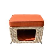 Echo Beige 6-Piece Wicker Outdoor Multi-Functional Patio Conversation Sofa Set with a Fire Pit and Orange Red Cushions