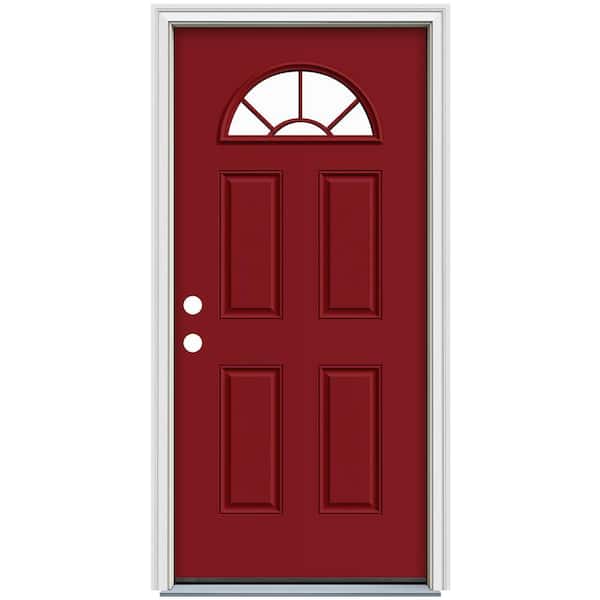 JELD-WEN 36 in. x 80 in. Fan Lite Cranberry Red Painted Steel Prehung ...