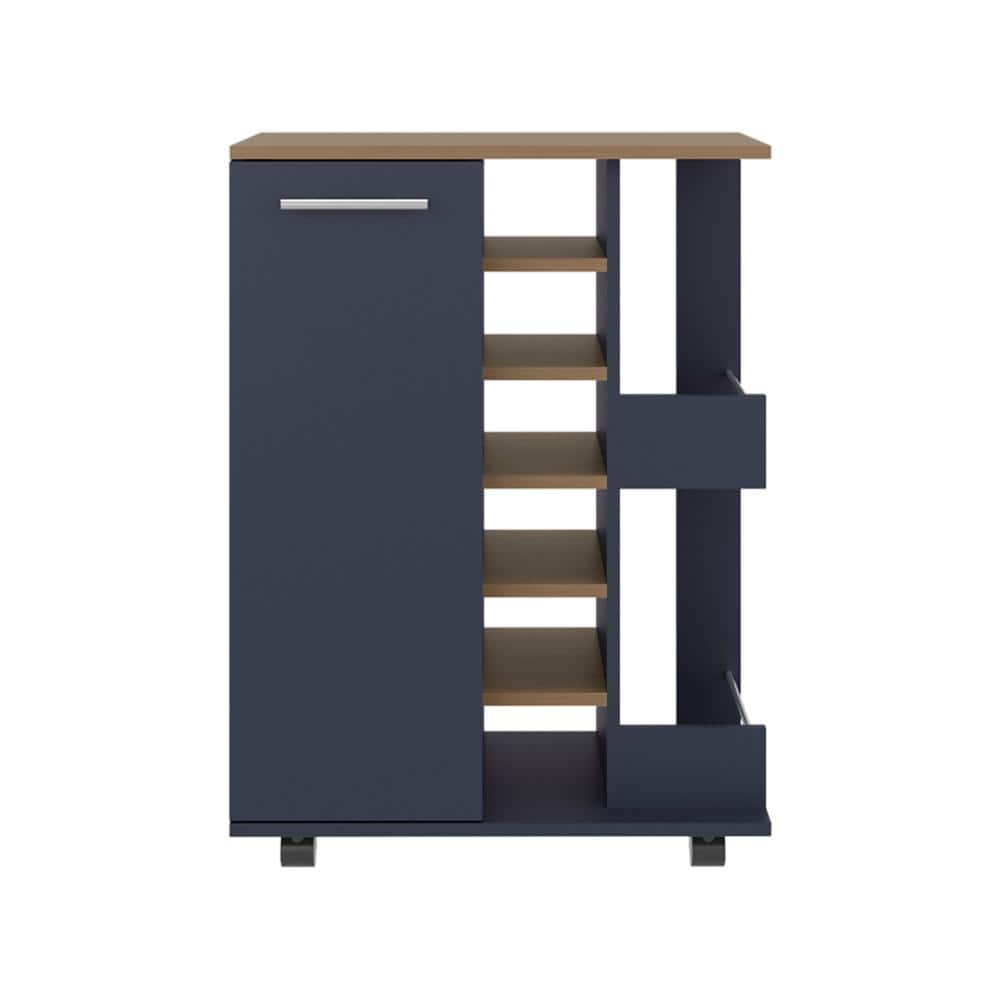 Two External Shelves Four Casters Six Built In Wine Rack Single Door Cabinet price history on PriceWatchPro