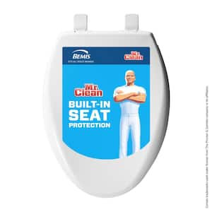 Mr. Clean Elongated Soft Close Plastic Closed Front Toilet Seat in White Removes for Easy Cleaning + Duraguard