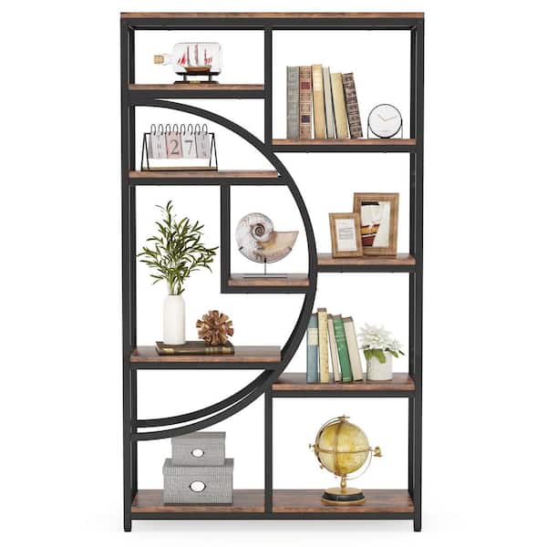 Earlimart 68.89 in. Rustic Brown Engineered Wood 8-Shelf Etagere Bookcase Bookshelf with Open Storage Shelves