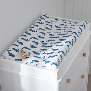 Company Kids Whale School Quilted Blue Multi Organic Cotton Percale Bedroom Linen Changing Pad Cover