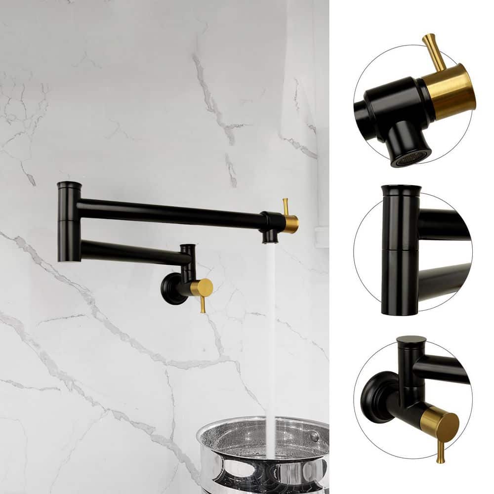 Black and Gold Brass Wall Mount Pot Filler Faucet