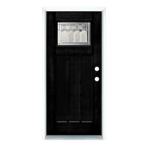 36 in. x 80 in. Left-Hand Inswing Classic Craftsman Vintage Glass Black Stained Fiberglass Prehung Front Door