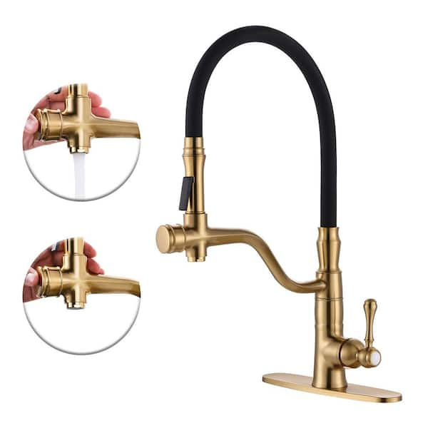 WOWOW Single Handle High Arc Pull Down Sprayer Kitchen Faucet In Gold   Gold Pull Down Kitchen Faucets 2312200g 64 600 