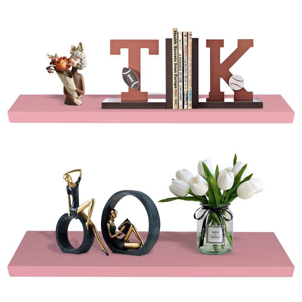 24 in. W x 6.7 in. D Pink Floating Shelves Decorative Wall Shelf, Set of 2